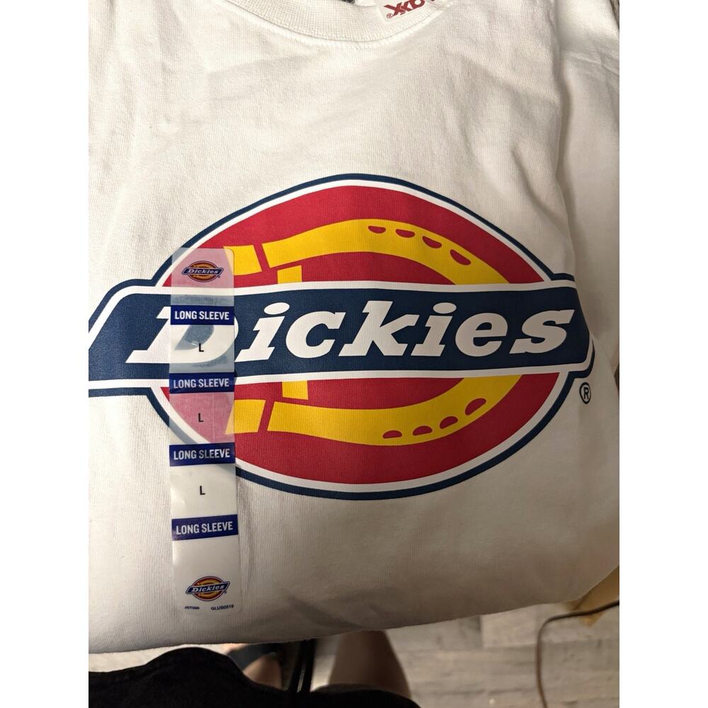 Dickie’s | Men’s White Long Sleeve Graphic Logo vintage Crew Neck T-Shirt Size L - Picture 2 of 4